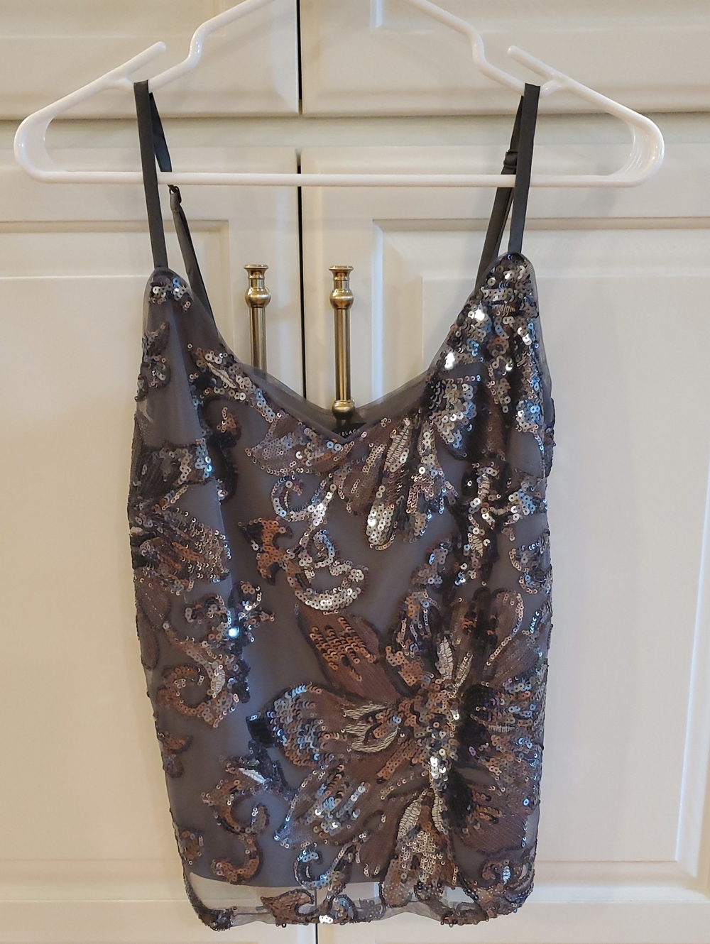 White House Black Market Gray Sequin Floral Slip Top